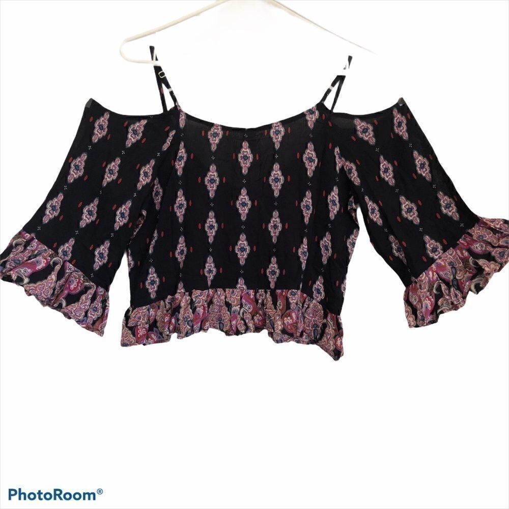 RAGA Alice Cropped Ruffle Cold Shoulder Top.Size M - Picture 6 of 12